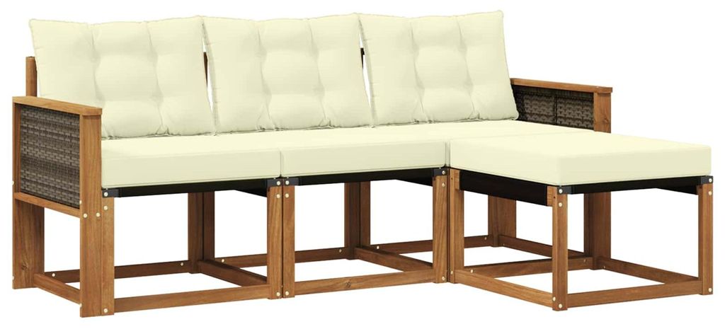 vidaXL Outdoor-Sofagarnitur mit Kissen 4 pcs Natur und Creme