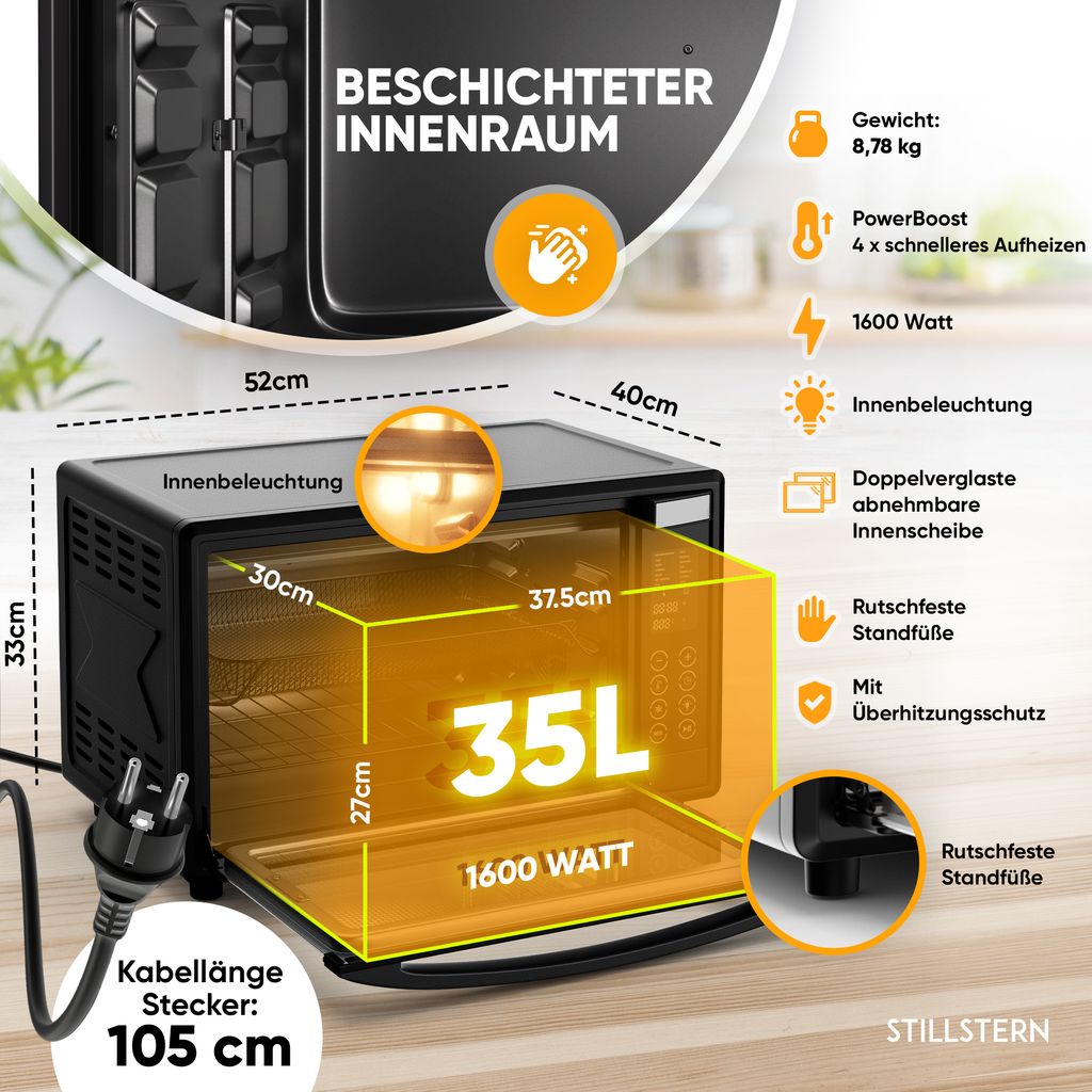 Stillstern Minibackofen mit Umluft (35L) DE Version, Pizza Produktbild 3