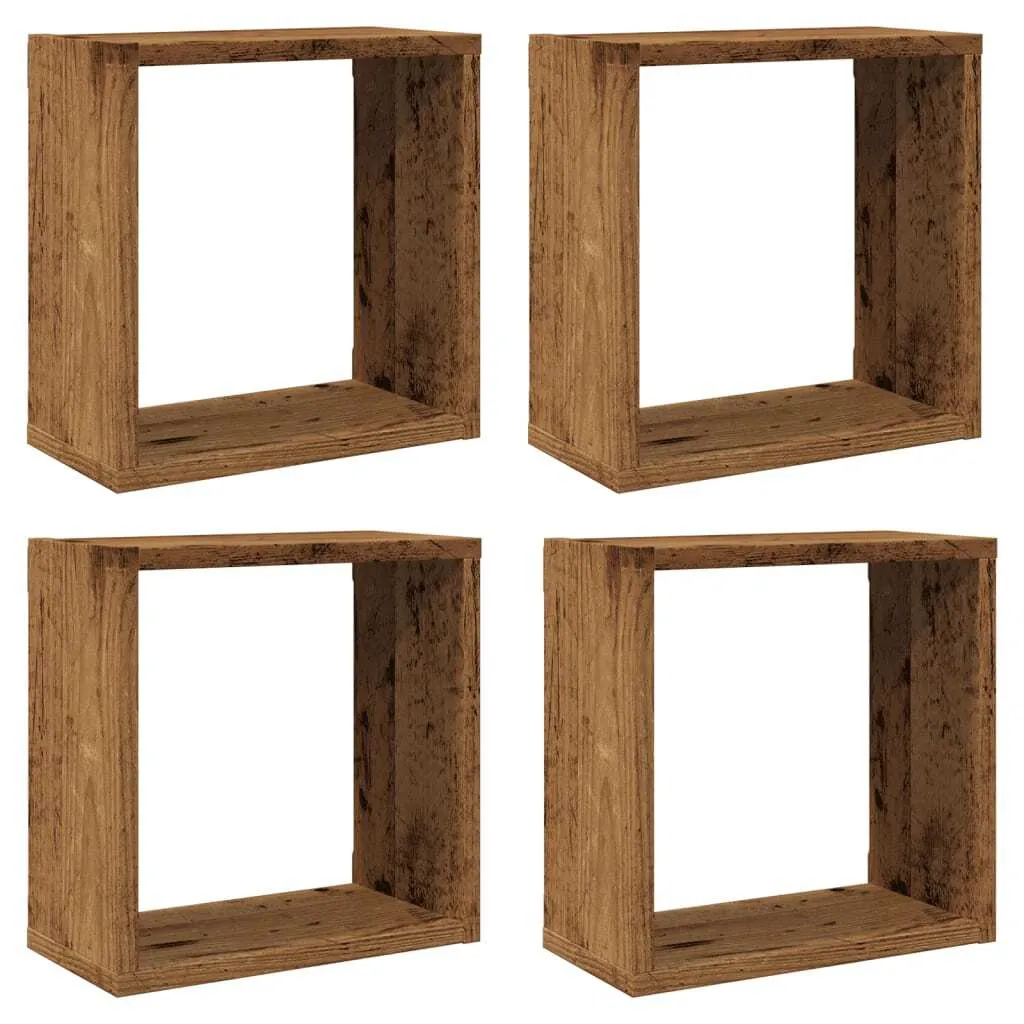 Set 4 Scaffali Cubo SYFAX Legno Vecchio 30x30cm Arredo Parete