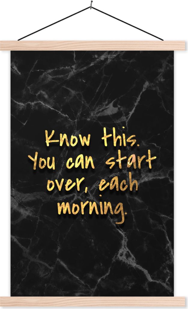 MuchoWow Textilposter Zitate - Motivation - Gold - Marmor 120x180 cm mit holzfarbenen Rahmen - Textil-Plakat