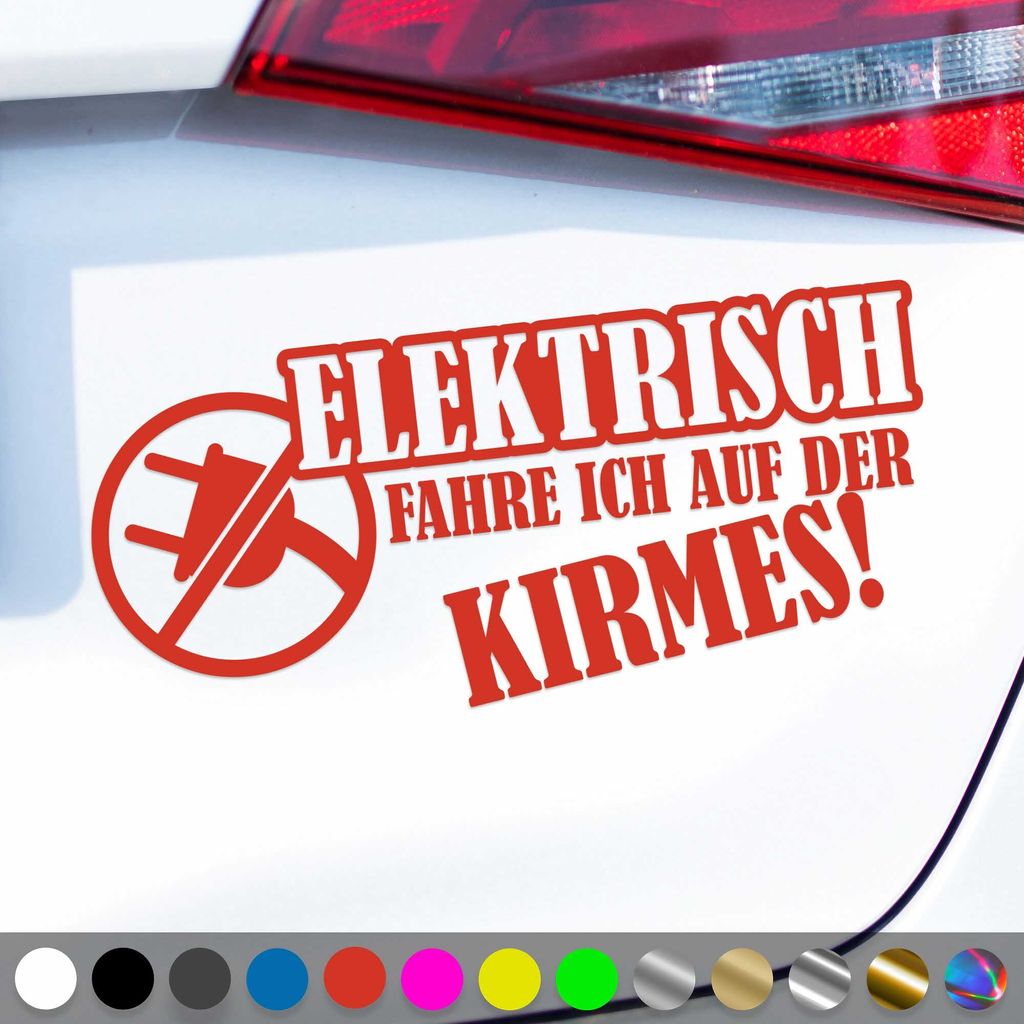 PantherPixel Elektrisch Aufkleber Fahre Ich Auf Der Kirmes Sticker Auto Geschenkidee Farbe Rot