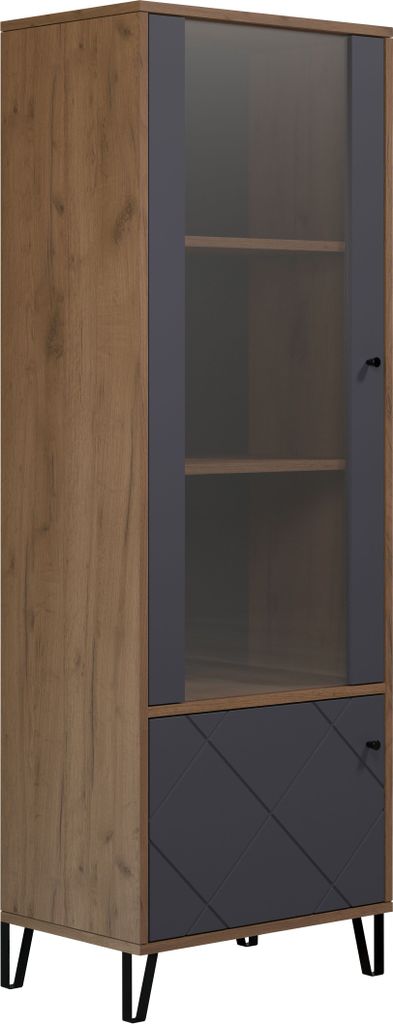 trendteam Montez Vitrine Eiche Nachbildung/Graphit, B/H/T ca. 63/172/40 cm
