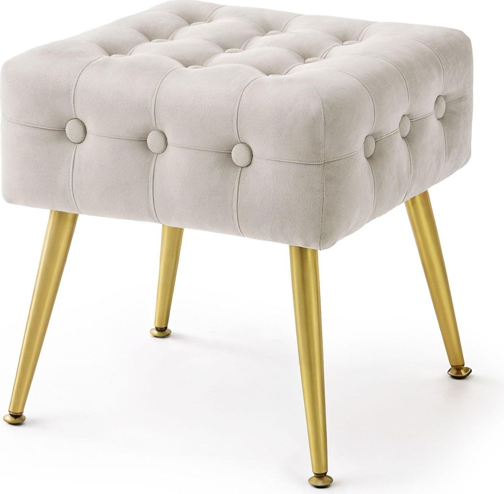 Polsterhocker aus Samt gesteppt 40 cm QUADRA Beige