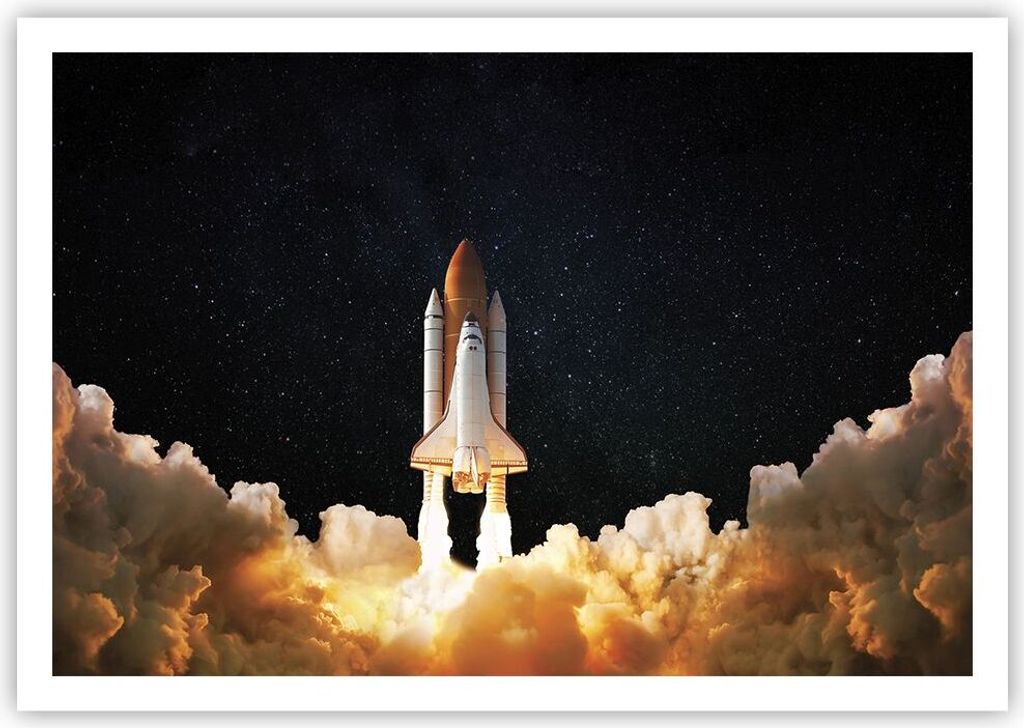 Poster - Poster ohne Rahmen - Abheben Rakete Kosmos - 100x70 cm - Wand Bild - Wanddeko - Wandbilder - Kunstposter - Wandposter - Bilder - Kunstdruc...