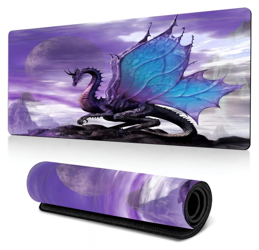 Purple Dragon Xxxl Gaming Mauspad 90X40 Cm – Mystisches Design Mit Drachen & Mond, Wasserdicht, Rutschfest, Vernähte Kanten, Xxl Schreibtischunt...