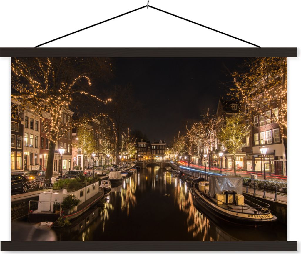 MuchoWow Textilposter Winter - Licht - Amsterdam 120x80 cm mit schwarzem Rahmen - Wanddeko