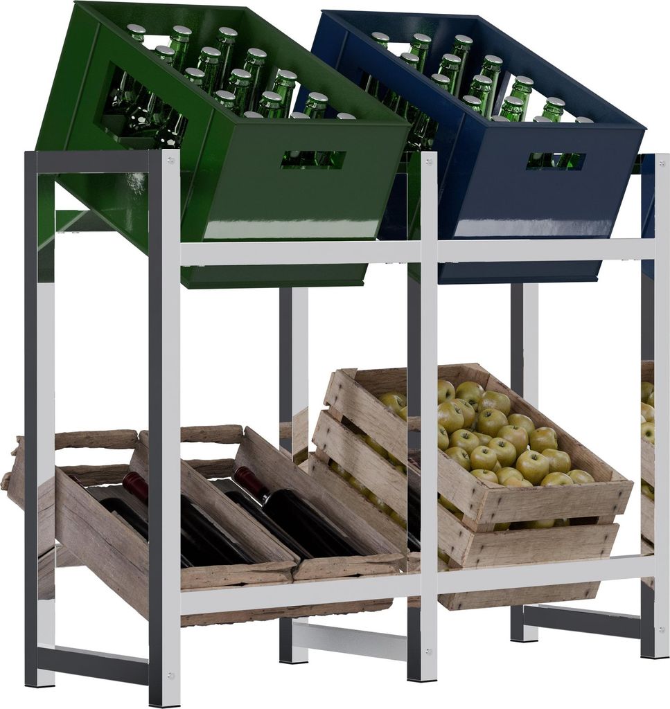 CLP Getränkekistenständer Stack aus Metall freistehend robust stabil chrom Größe 75x91x31 cm