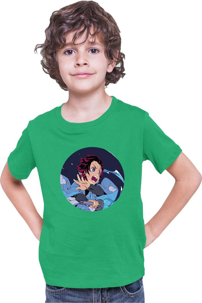 Kinder T-Shirt Demon Anime Slayer Kimetsu No Yaiba Tanjiro Kamado 002, 9-11 Jahr - 140 / Grün