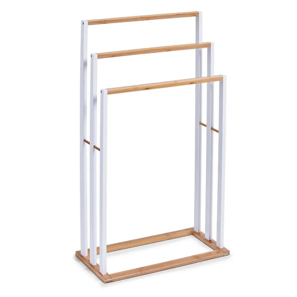 Piantana Portasciugamani Zeller Bamboo Bianco 3 Bracci Argento 82cm
