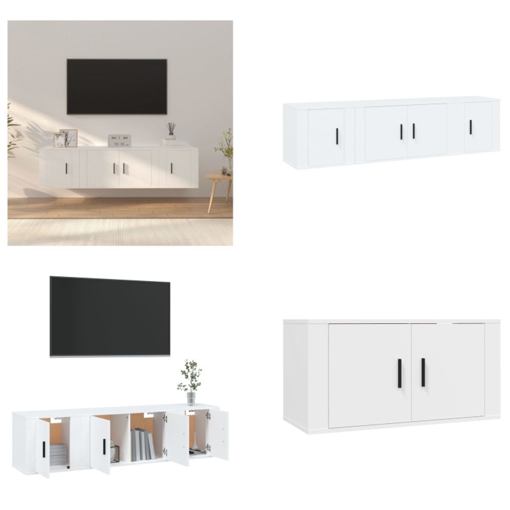 vidaXL 3 tlg. TV Schrank Set Weiß Holzwerkstoff - TV-Schrank-Set - TV-Schrank-Sets - TV-Schrank - TV-Ständer