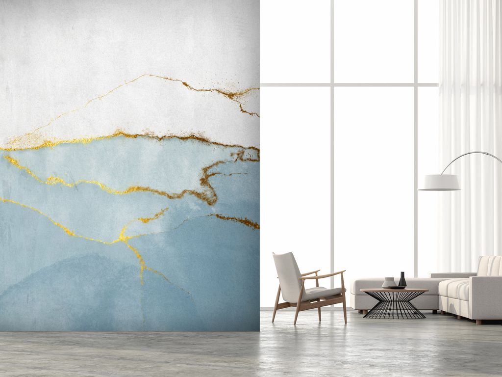 Vlies Fototapete Abstrakt 400x280 cm Tapeten Wandtapete XXL Marmoroptik blau wie gemalt a-A-10238-a-c