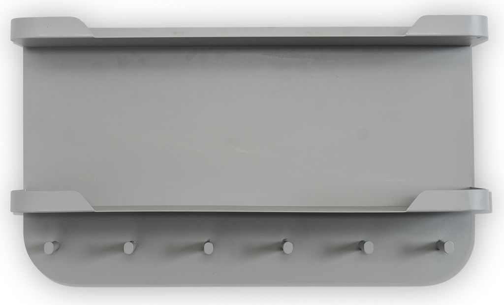 Garderobenleiste >Jil 2< 6 Haken, 2 Ablagen, grau, Metall - 70x40x12cm (BxHxT)