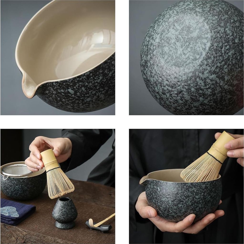 Zeremonie-Set für Matcha-Tee - 12 Stück - Bambus und Keramik