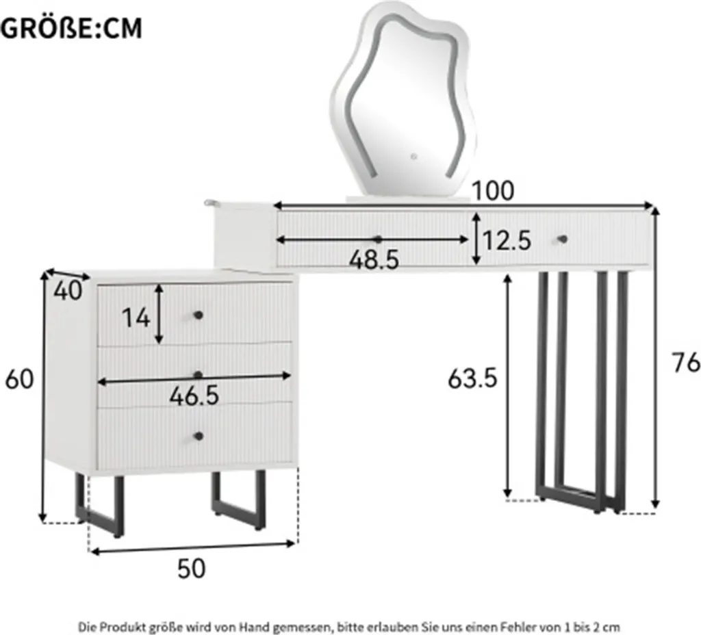 Coiffeuse Miroir LED Tactile Intensité Variable avec Plateau Extensible - 14