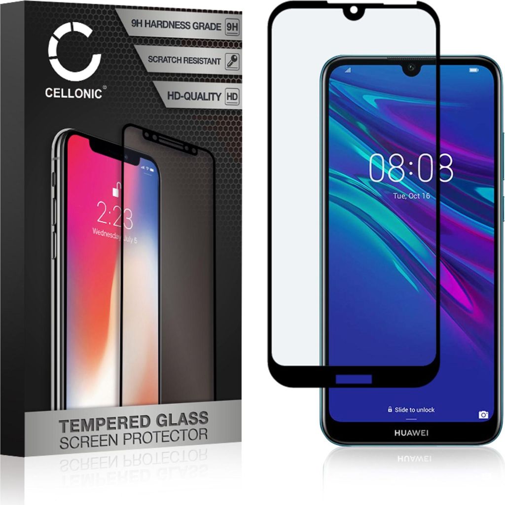 CELLONIC Displayschutzglas kompatibel mit Huawei Y6 (2019) (3D Case-friendly 9H 0.33mm Full Glue) Glas schwarz Displayschutz Schutzglas Tempered Glass