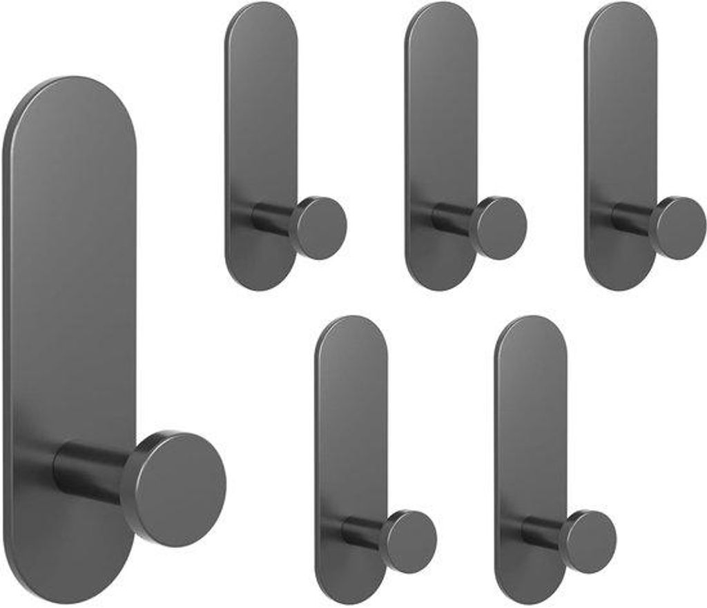 Selbstklebende Haken, 6-teilig, grau, Edelstahl