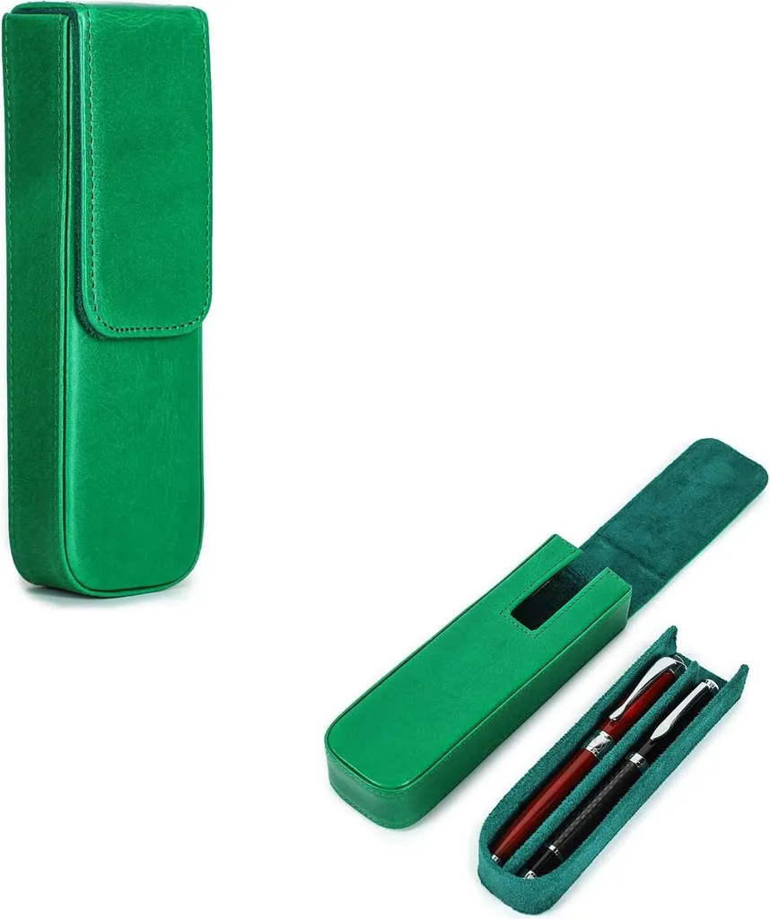 Boîte de rangement pour stylo à plume en cuir véritable vert forêt