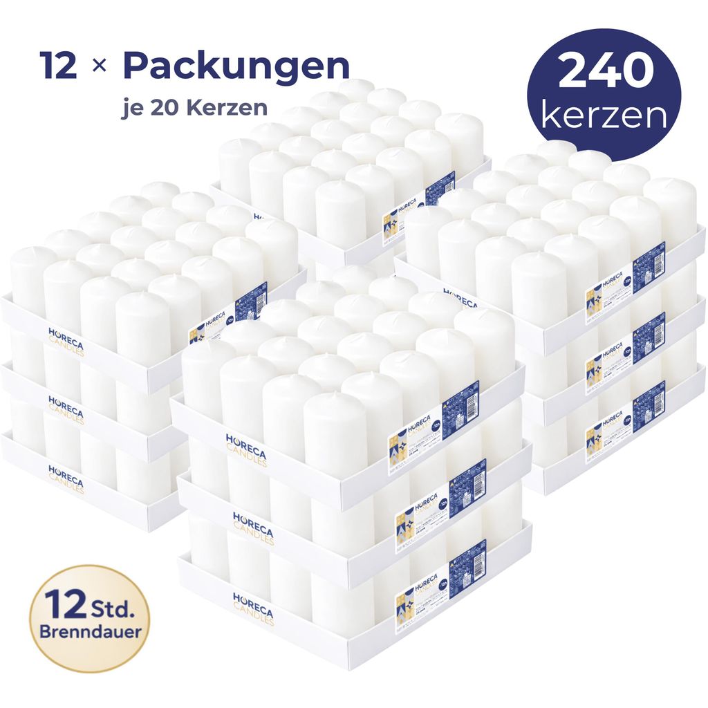 HORECA CANDLES Candele a colonna bianche, confezione da 240 Immagine del prodotto 