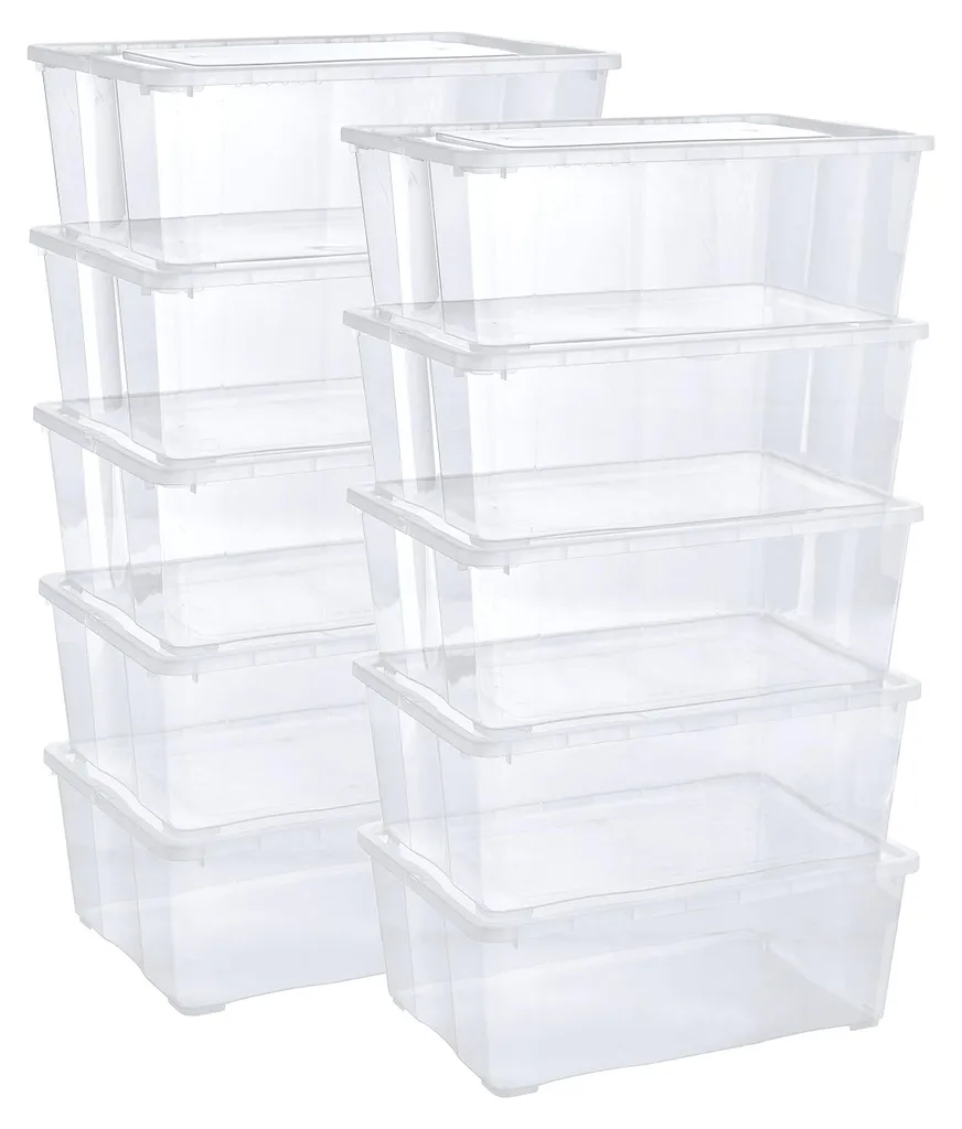 Boîtes de stockage 10L empilables et robustes - Couvercles clipsables