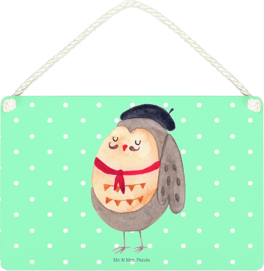 Mr. & Mrs. Panda Deko Schild Eule Frankreich DIN A4 - Türkis Pastell - Geschenk, Das Leben Ist schön, holzbild, Türschild, La Vie Est Belle, Eul...
