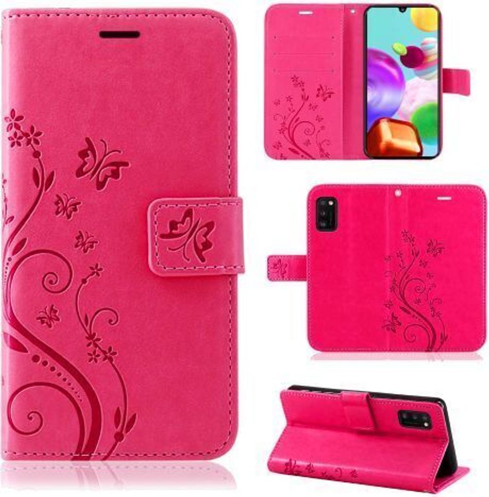 Handy Tasche für Samsung Hülle Handyhülle Blumen Flip Cover Wallet Case Etui Galaxy A7 2018 SM-A750 Pink