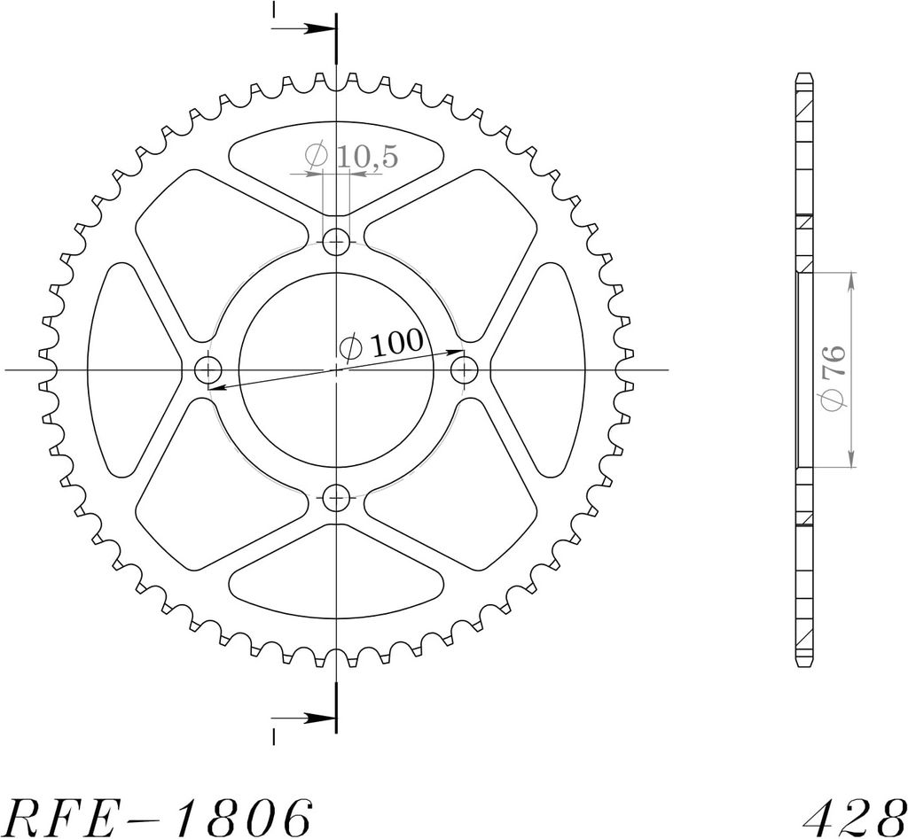 Supersprox Kettenrad 428 LK 100,0mm Ø 76mm 56Z 4-Loch Stahl schwarz