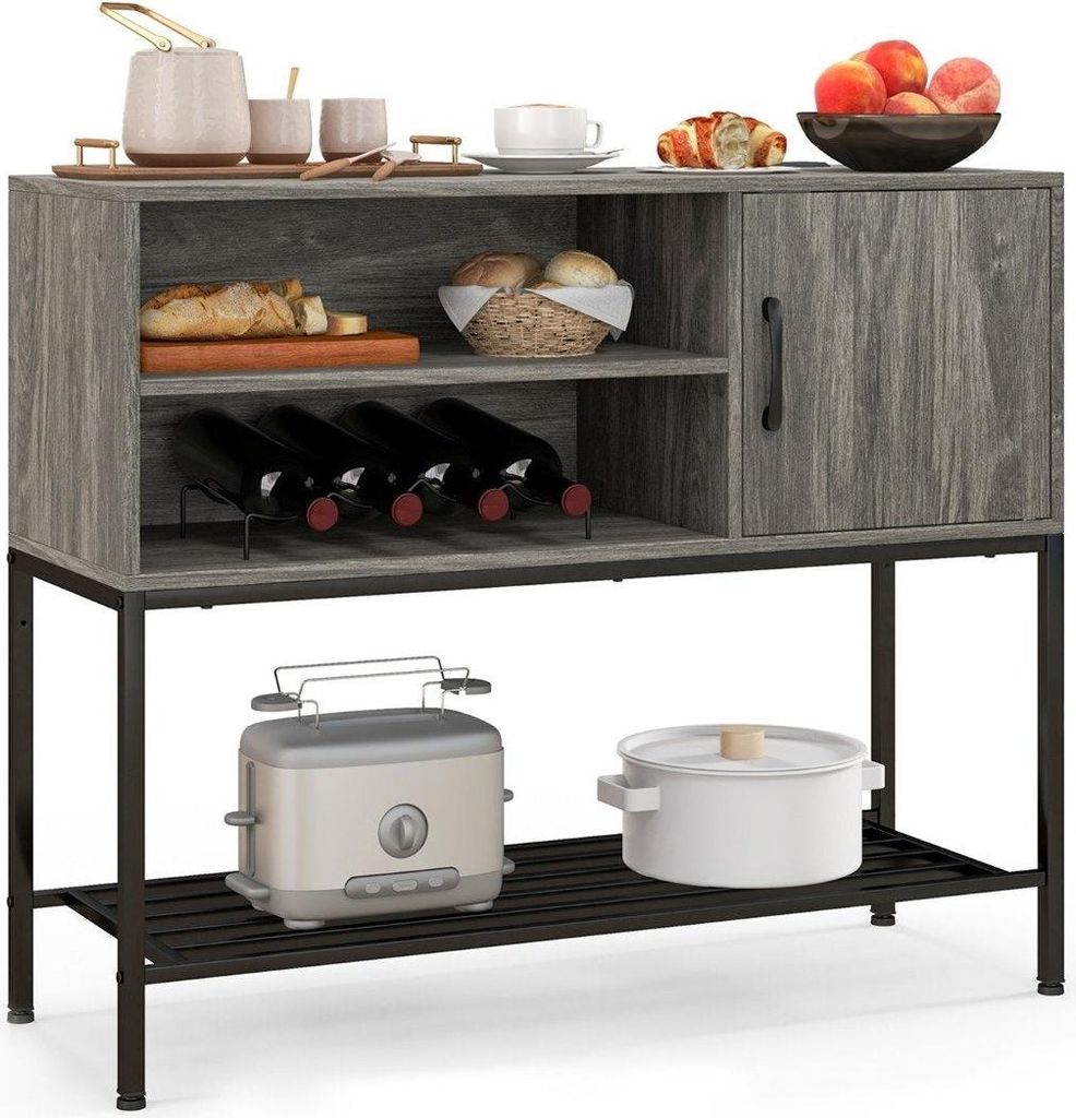 Barschrank mit Weinregalen und Ablageflächen Konsolentisch aus Holz mit Metallrahmen für Esszimmer 100 x 35 x 83 cm Grau