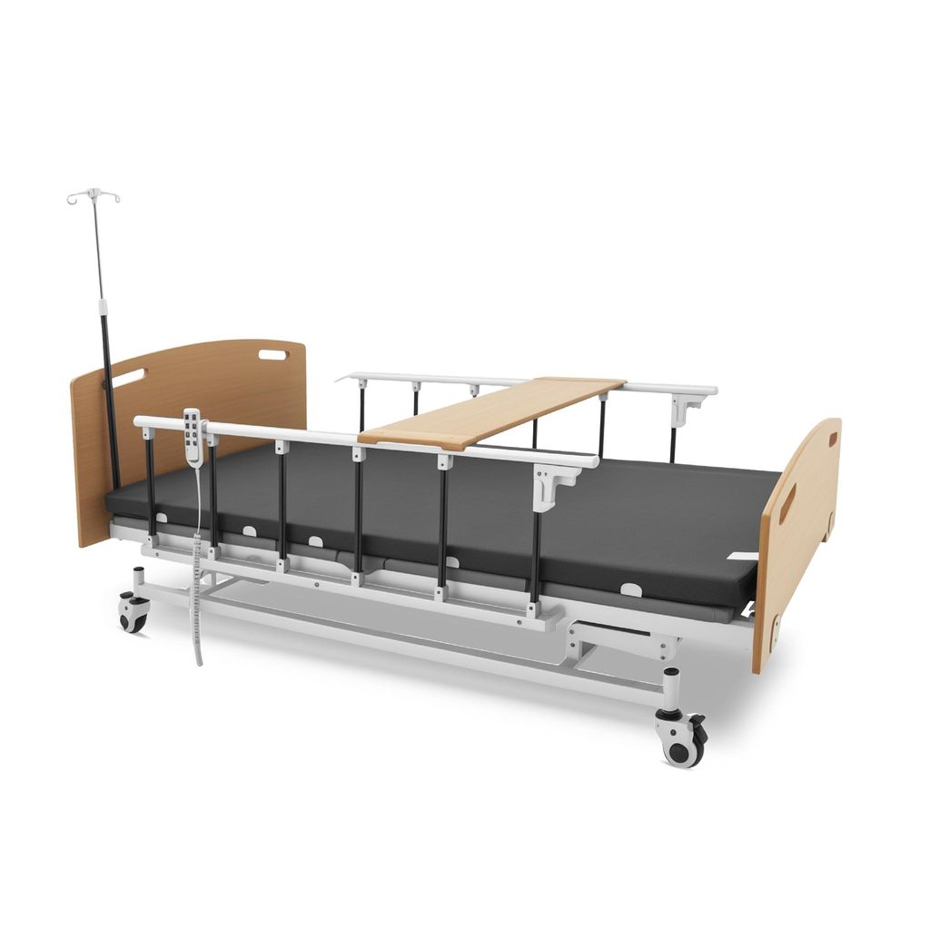 Elektrisches Krankenhausbett mit Matratze, Elektrisches Pflegebett für zu Hause mit Verstellbaren Seitengittern, Feststellbaren Rollen, Esstischpl...