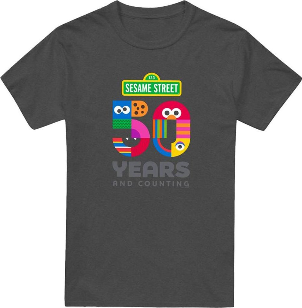 Sesame Street - "50 Years" T-Shirt für Herren/Damen Uni, meliert TV28760 (L) (Holzkohle)