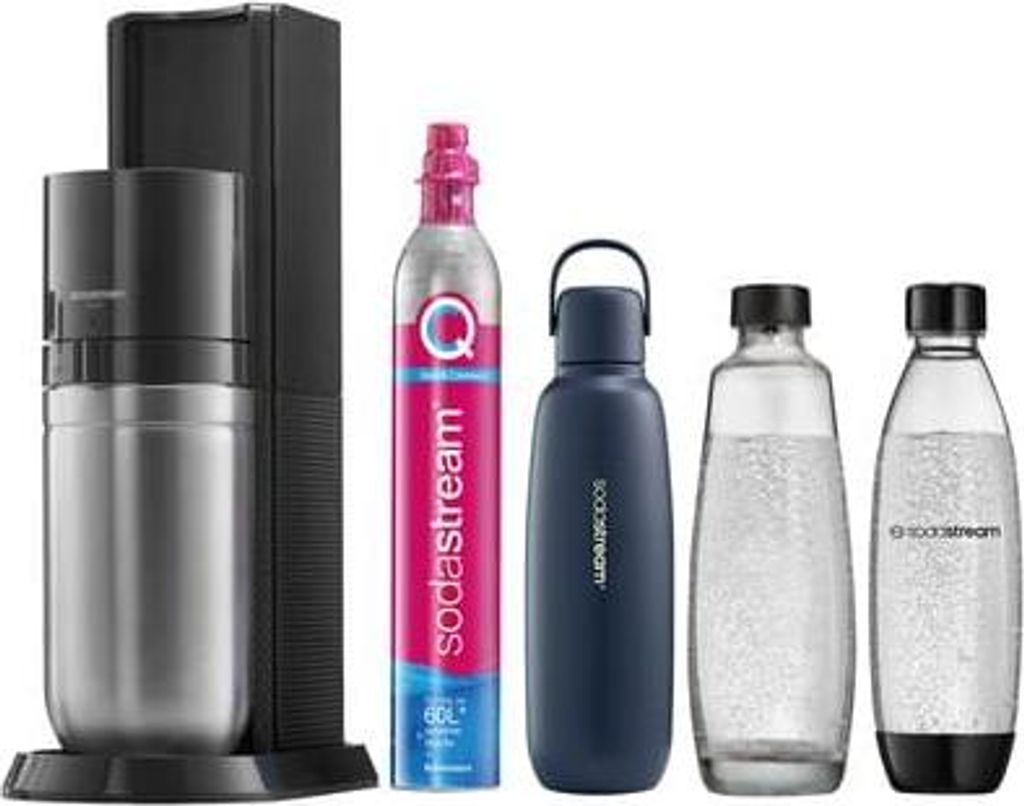 SodaStream DUO Allround Pack titan Wassersprudler inkl. 1 Glasflasche, 1 Kunststoff- Flasche & 1 Metallflasche Fizz&Go
