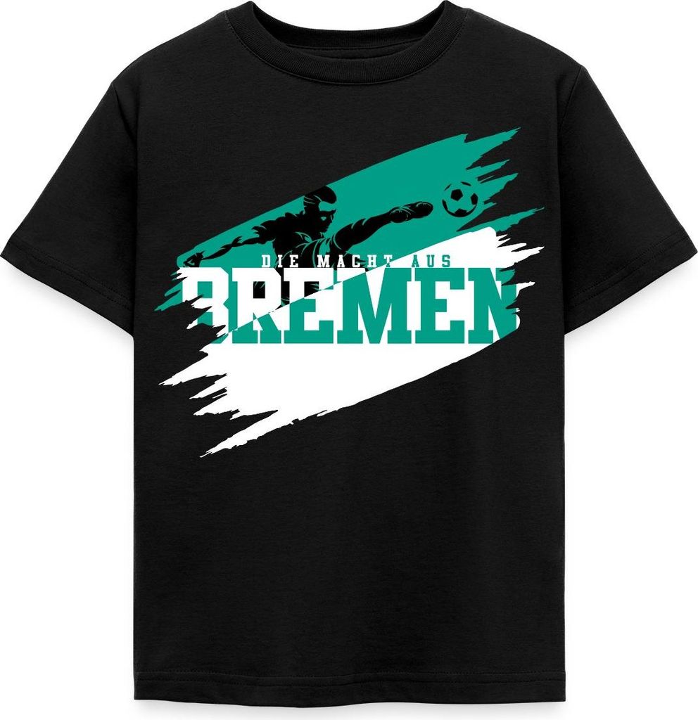 Spreadshirt Die Macht Aus Bremen Grün-Weiß Fußball Fan Kinder T-Shirt, 98/104 (3-4 Jahre), Schwarz