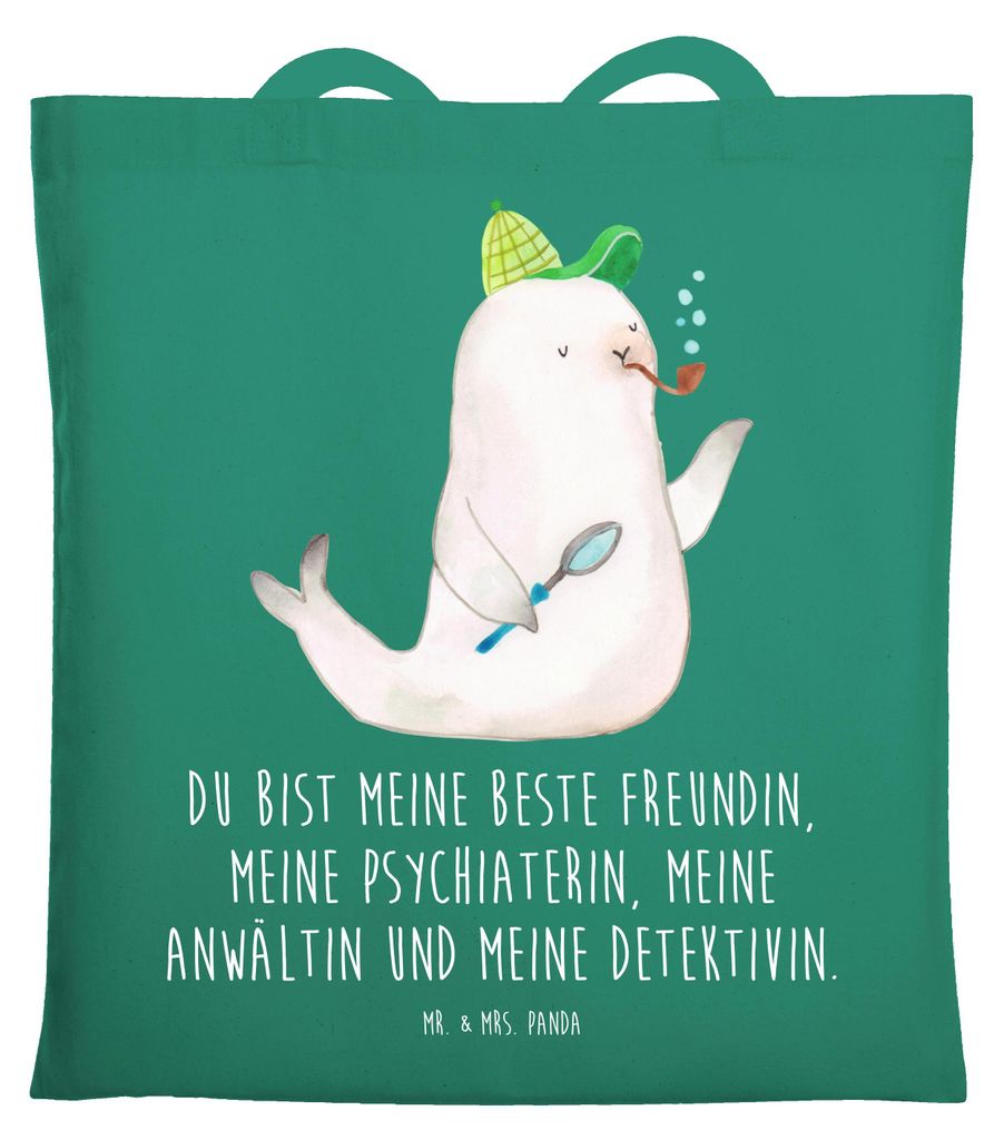 Mr. & Mrs. Panda Schultasche Robbe Sherlock - Mint - Geschenk, Tasche, Jutetasche, canvas, Lustige Sprüche, Tote Bag, Baumwolltasche, Shopping