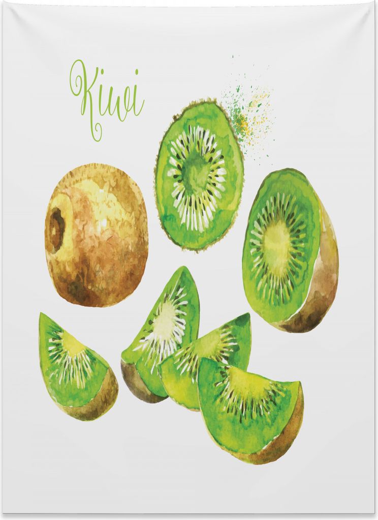 Abakuhaus Obst Wandteppich, Exotisches veganes Kiwi-Muster aus Weiches Mikrofaser Stoff Kein Verblassen Klare Farben Waschbar, 110 x 150 cm, Apfelg...