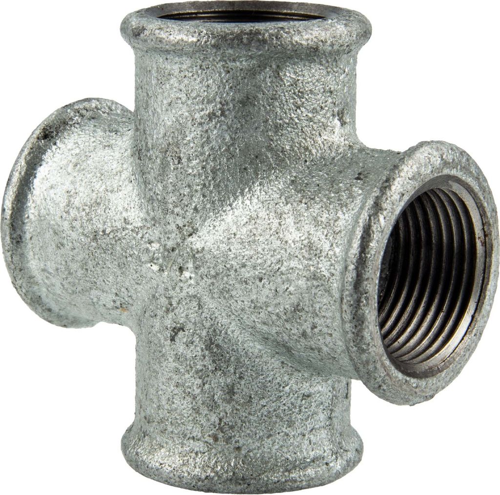 Temperguss-Gewindefitting verzinkt Kreuzstück, allseitig IG 3/4 Zoll, Typ 180, DVGW