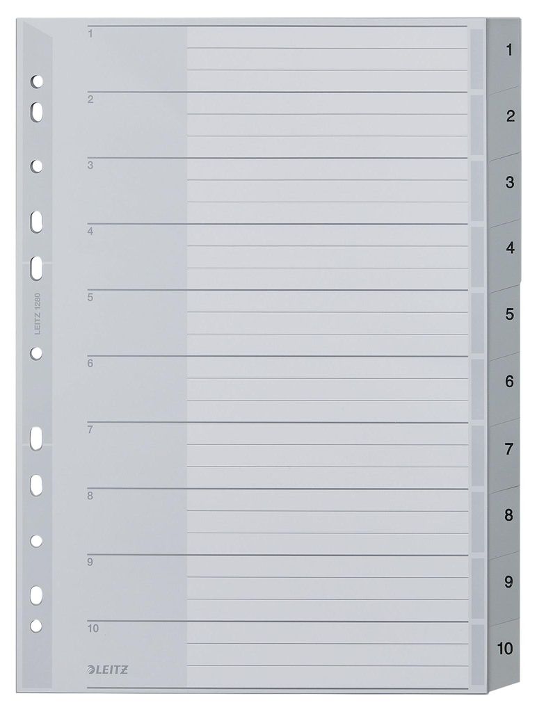 LEITZ Kunststoff Register Zahlen A4 Überbreite 1-10 grau