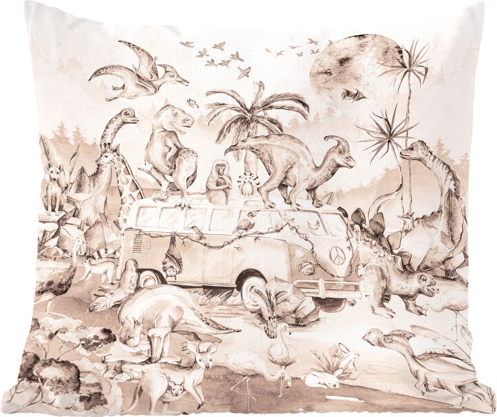 MuchoWow Zierkissen Sofakissen Wohnzimmer Dekokissen 45x45 cm Dinosaurier - Bus - Kinder - Tiere - Bäume - Schlafpolster - Polster für das Sofa