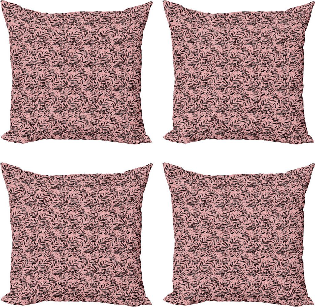 ABAKUHAUS Rosa und Schwarz Kissenbezug Set (4 Stück), Exotische Blätter Sommer, Moderner Doppelseitiger Digitaldruck, 40 cm x 40 cm, Pale Pink un...