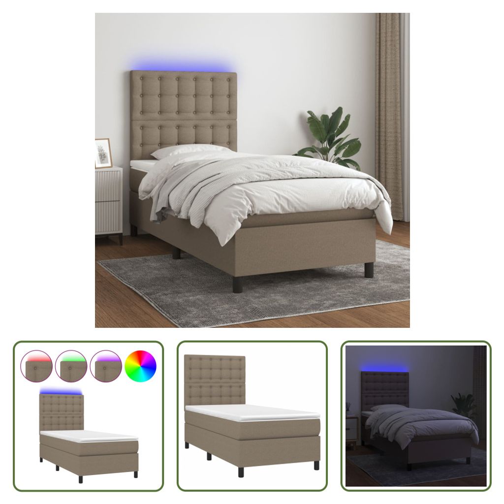 The Living Store Boxspringbett mit Matratze & LED Taupe 80x200 cm Stoff