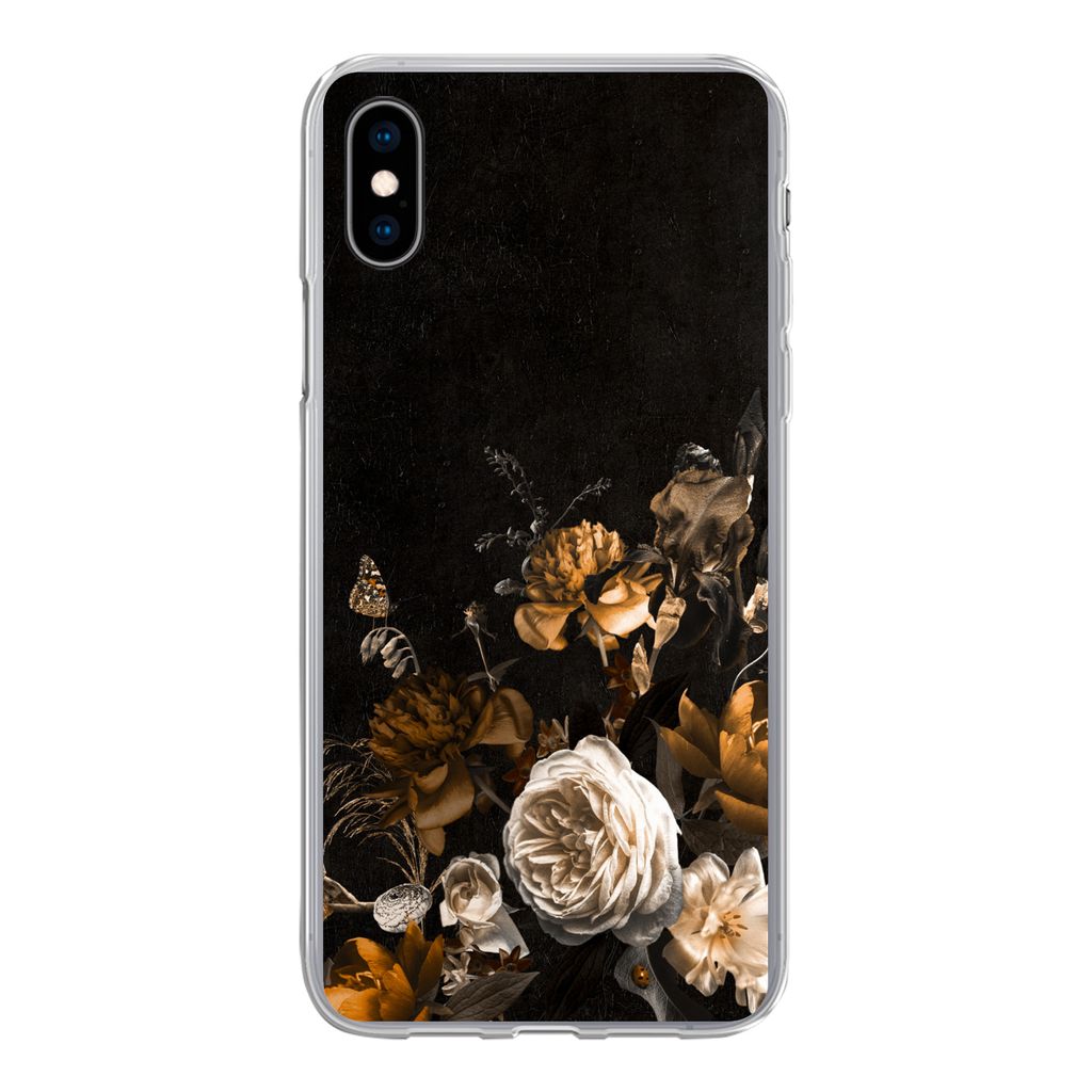MuchoWow Handyhülle Schutzhülle Hülle für iPhone Xs Blume - Gold - Muster Silikon Softcase Handy Hülle - Handytasche