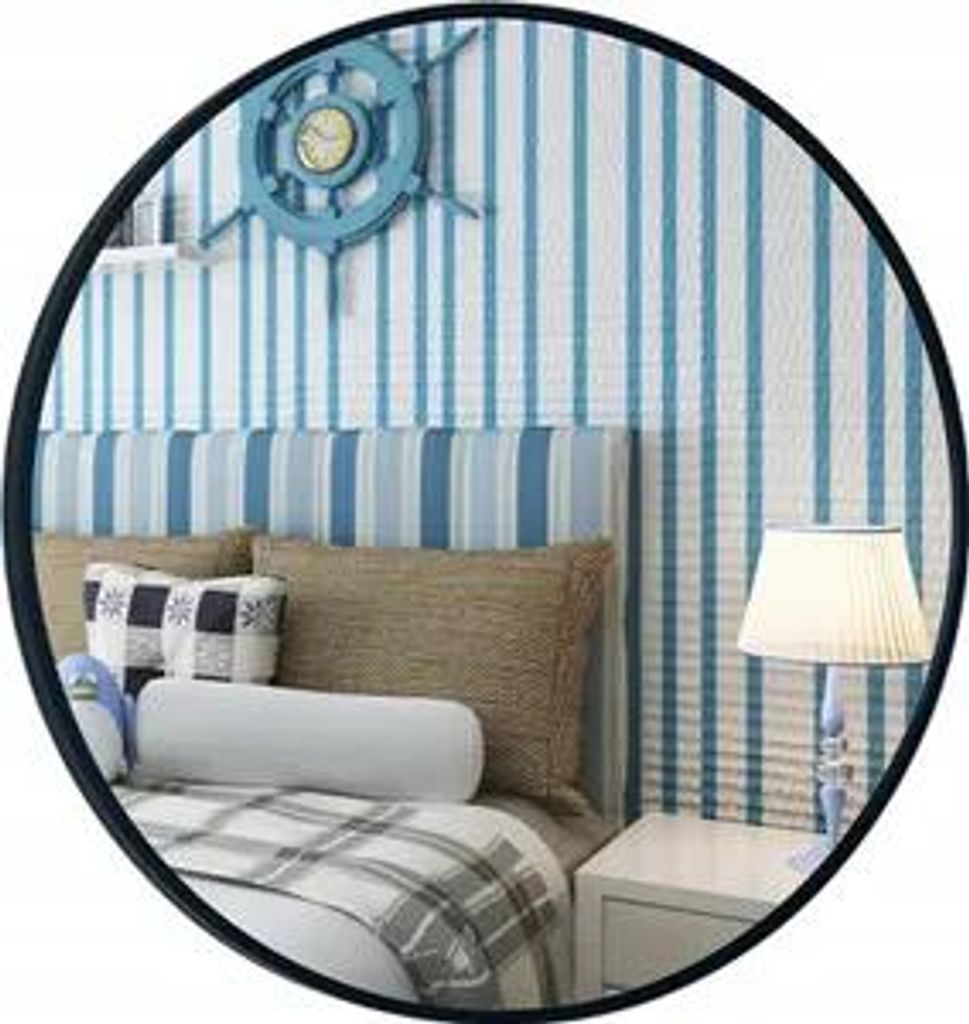 Miroir mural rond moderne (50 cm) avec cadre en métal noir Image du produit 