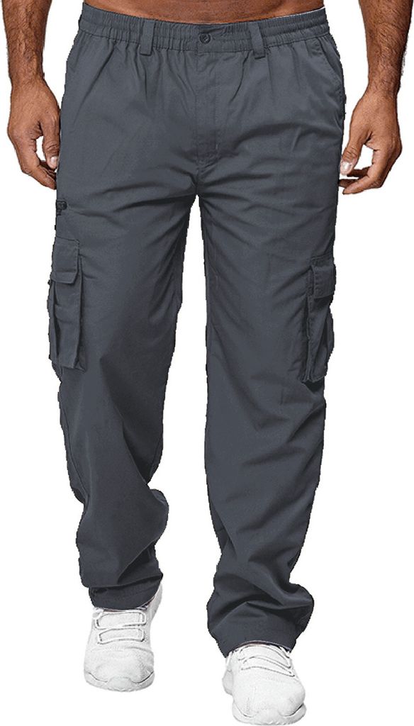 Herren Cargohose Schlupfhose leichter Stoff Trekking Casual Freizeit Latzhose Sporthose Trekking Wasserdicht Atmungsaktiv Dark Grau S