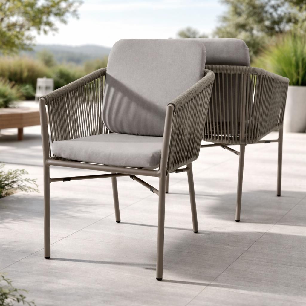 Destiny Sessel LUCCA 2er Set stapelbar, Aluminium + Rope, taupe