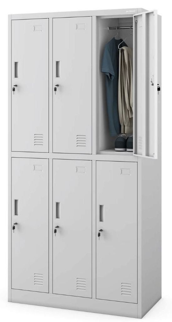 Umkleideschrank Spind IGOR 6 Abteile Etikettenhalter Lüftungsschlitze | Umkleidespind Schließfachschrank Garderobenspind 185x90x45cm Grau