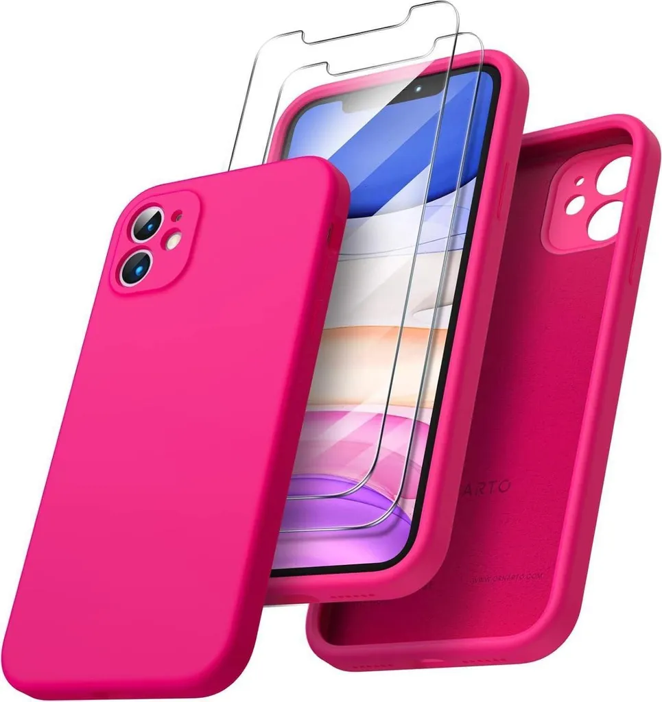 Pack Protection iPhone 11 Coque Silicone Rose et Film pour Smartphone