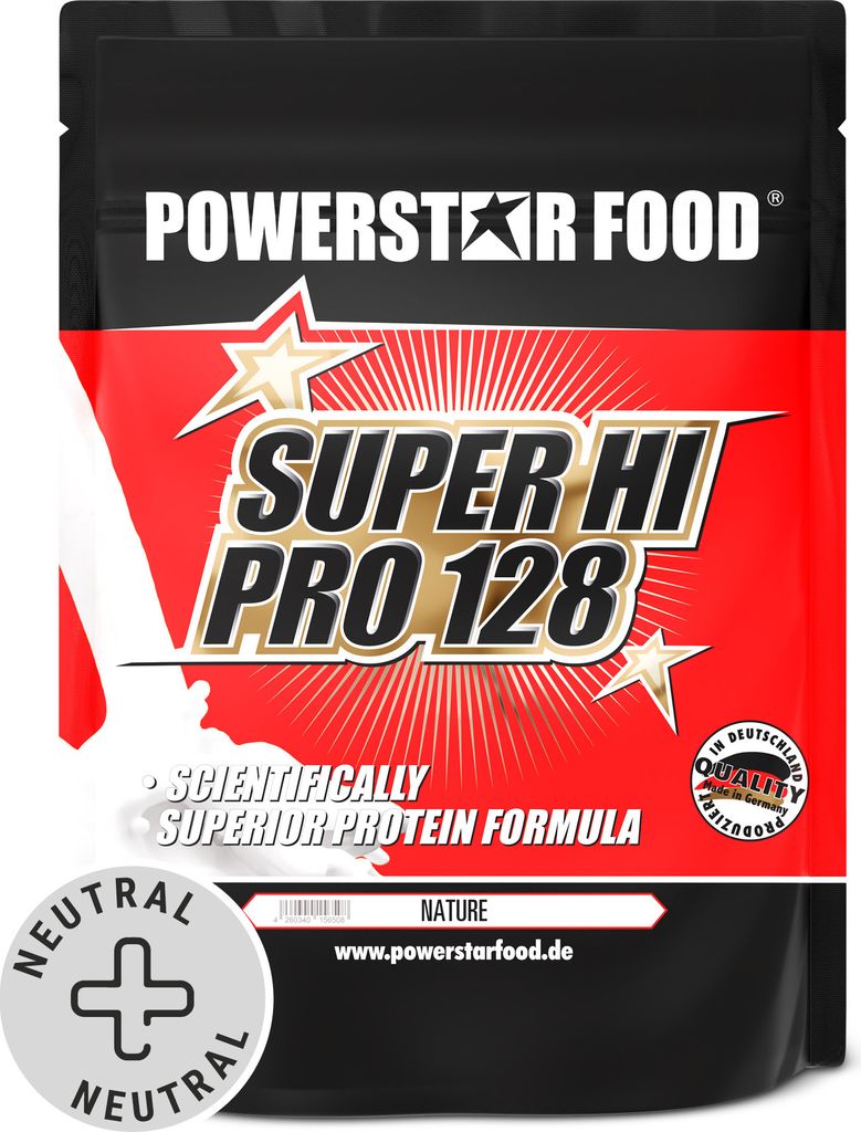 Powerstar SUPER HI PRO 128 | Mehrkomponenten Protein-Pulver 1kg | Höchste Biologische Wertigkeit | Protein-Shake zum Muskelaufbau | Nature