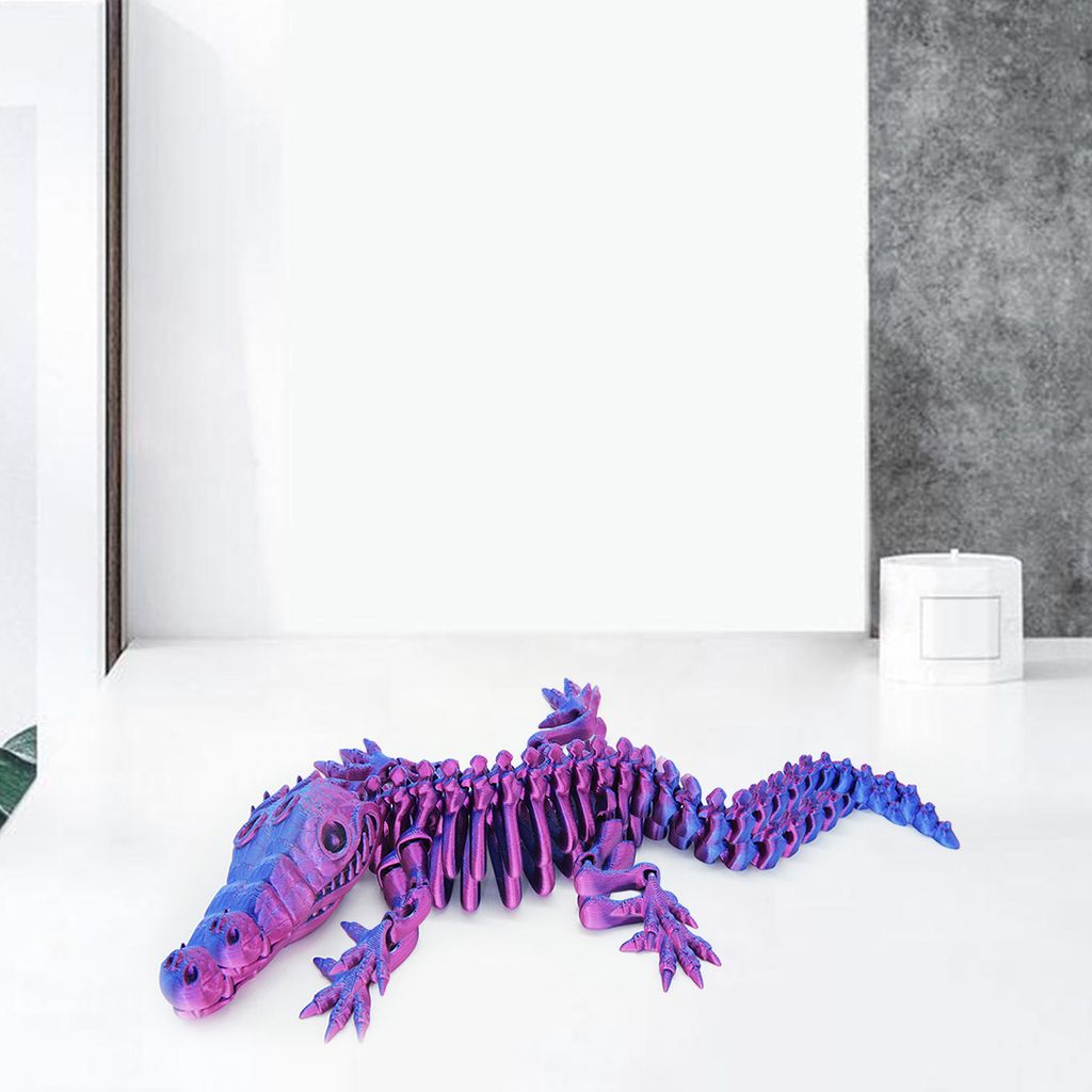 3D-gedruckte Skelett-Krokodilfigur, bewegliche Gelenke, Knochenkrokodilfigur, artikuliertes Tiermodell, Spielzeug, Home Office, Schreibtisch-Dekora...