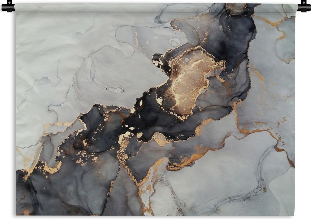 MuchoWow Wandteppich Wandbehang Schwarz - Marmor - Luxus - Gold 120x90 cm Tapisserie Dekoration Wandtuch - Wohnen - Aufhänger für die Wand