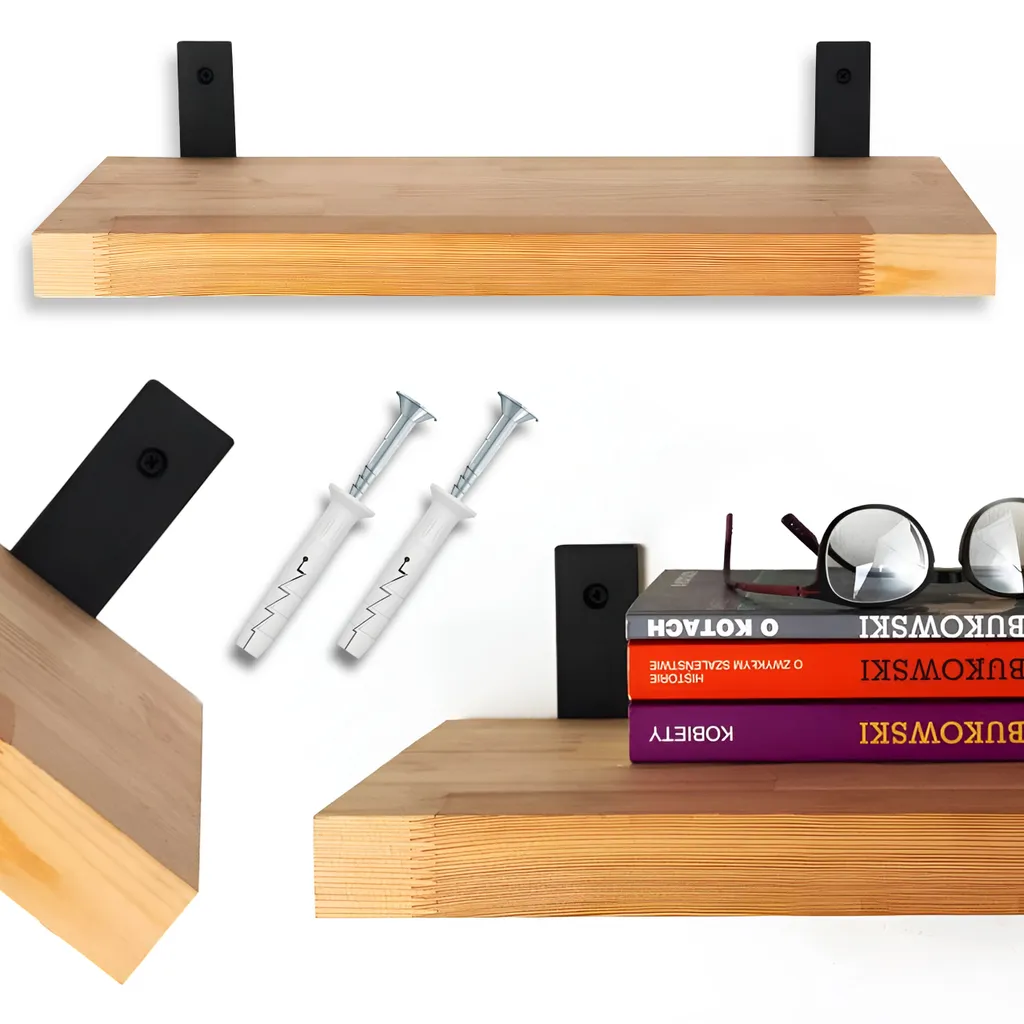 Étagère suspendue décorative en bois véritable et métal style industriel