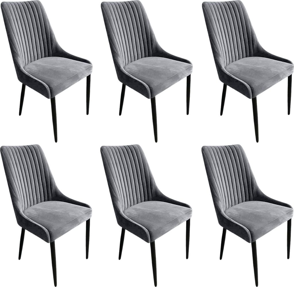Meble Ares 6er Set Esszimmerstühle MASSIMO - 48 x 52 x 100 cm Esstisch Stühle - Stühle Esszimmer - Buchenholz, Samt Grau - Metall