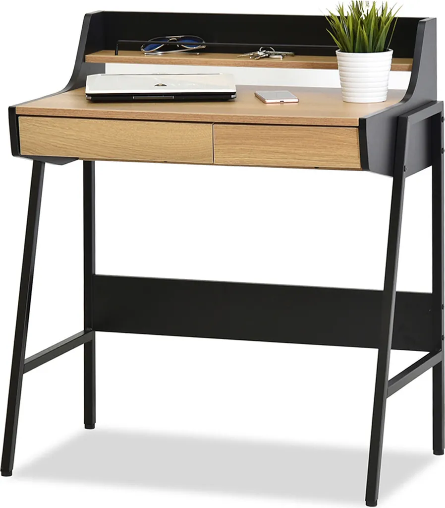 Bureau de télétravail RENO Noir et Chêne - Table d'ordinateur compacte